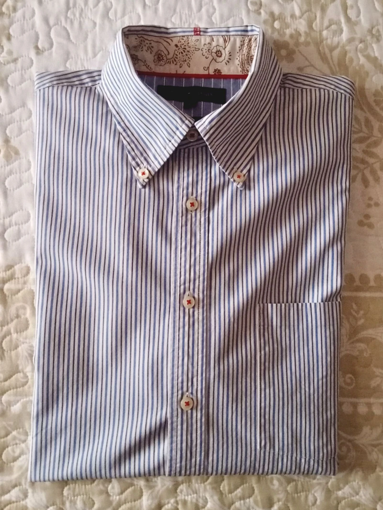 Camisa de homem riscas azuis e brancas tamanho XL nova 100% algodão – photo 3